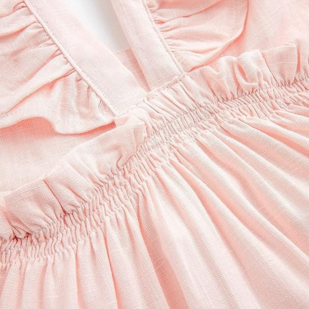 Curipeer Little Girl Cotton Linen Dress with Smocking Casual Dress Sleeveless - Picture 3 of 5